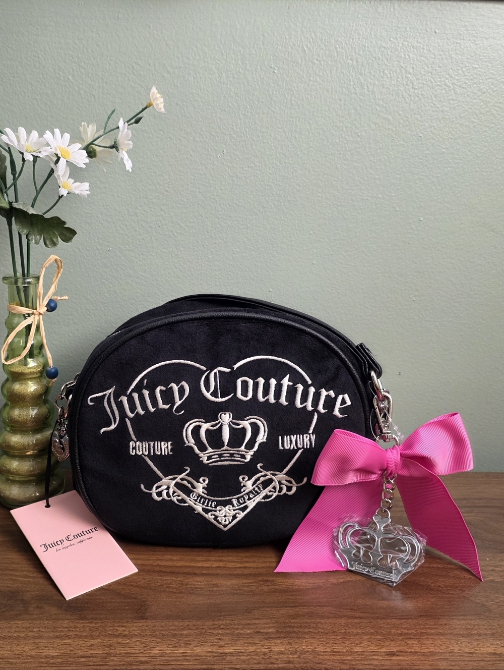 Juicy Couture Black Crossbody Bag with Pink Bow